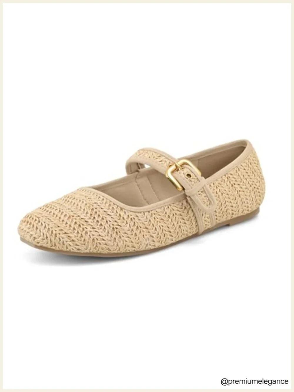Woven Raffia Ballet Flats with Buckle Strap - Round Toe Mary Jane Style